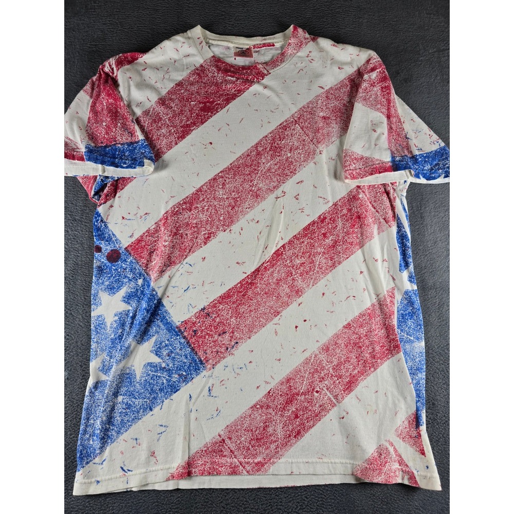Delta Pro Weight Mens American Flag All Over Print T-Shirt Red White Blue L